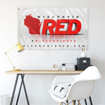Wisconsin Red Logo Flag (White, Full Effects)