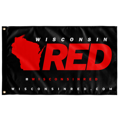 Wisconsin RED Logo Flag (Black, Solid)