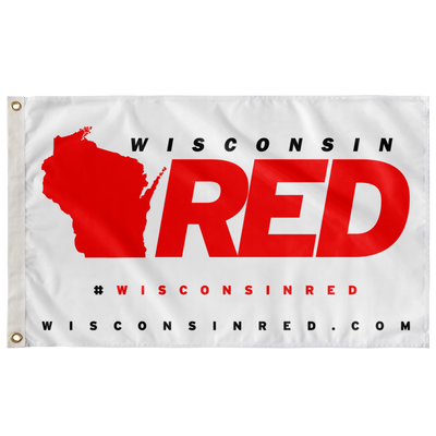 Wisconsin RED Logo Flag (White, Solid)
