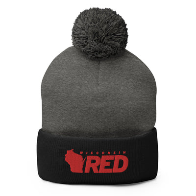 Wisconsin RED Logo Pom Beanie